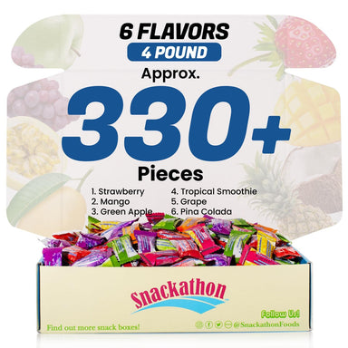 Hi Chew 6 Flavors, Bulk 330+ Pieces, 4 Pound (Hi Chew Fruit Strawberry, Mango, Green Apple, Grape, Tropical Smoothie, Pina Colada) Snackathon 