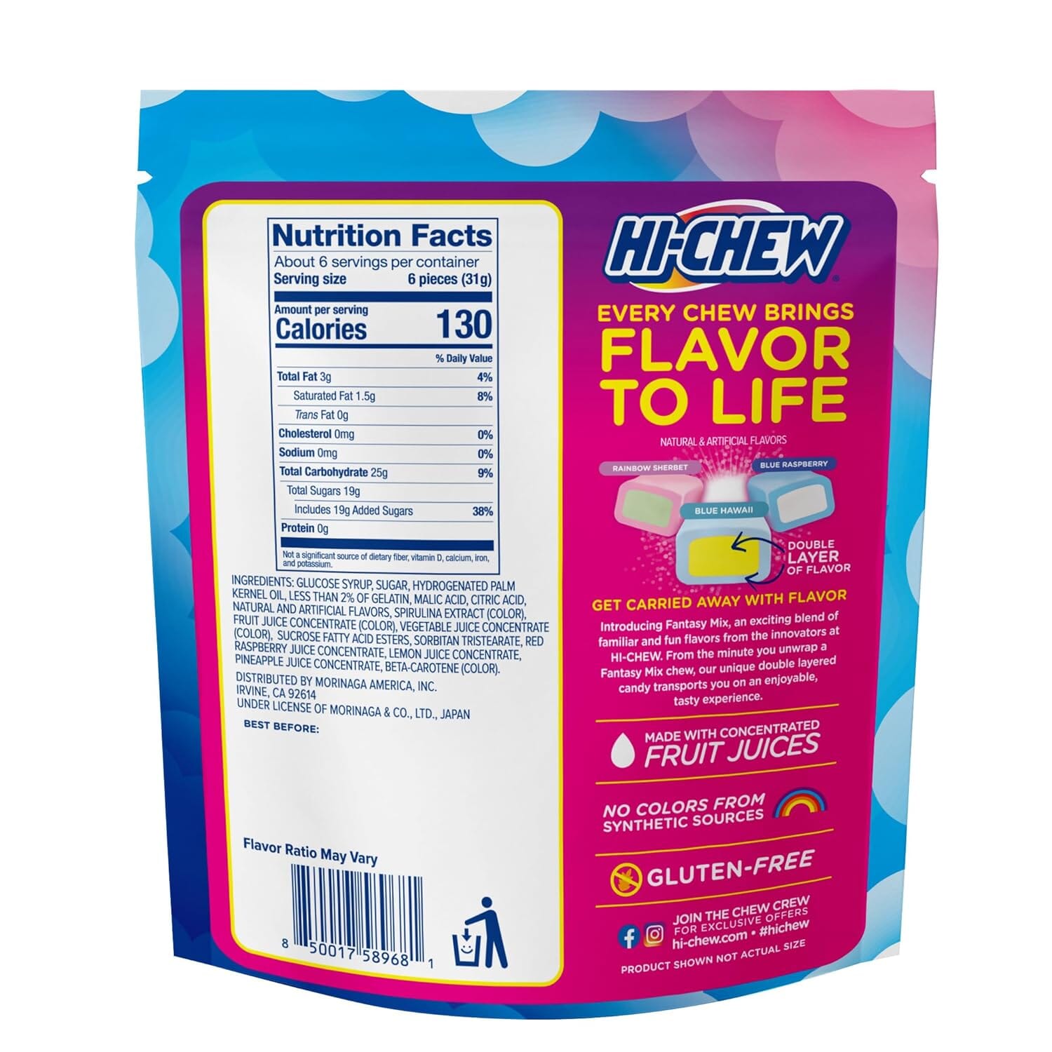 Hi-Chew Fantasy Mix Chewy Candy – Stand Up Bag, 65 Pieces, Variety Flavors Morinaga 