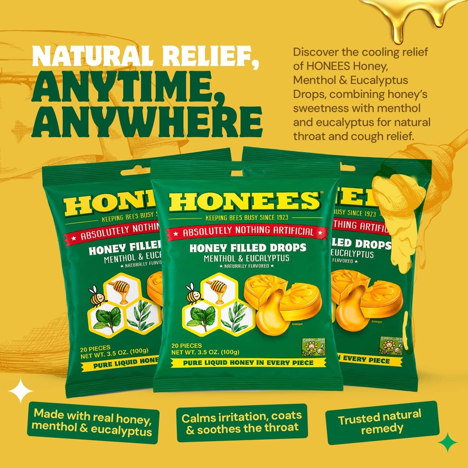 Honees Honey Menthol Cough Suppressant/Oral Anesthetic Drops Honees 