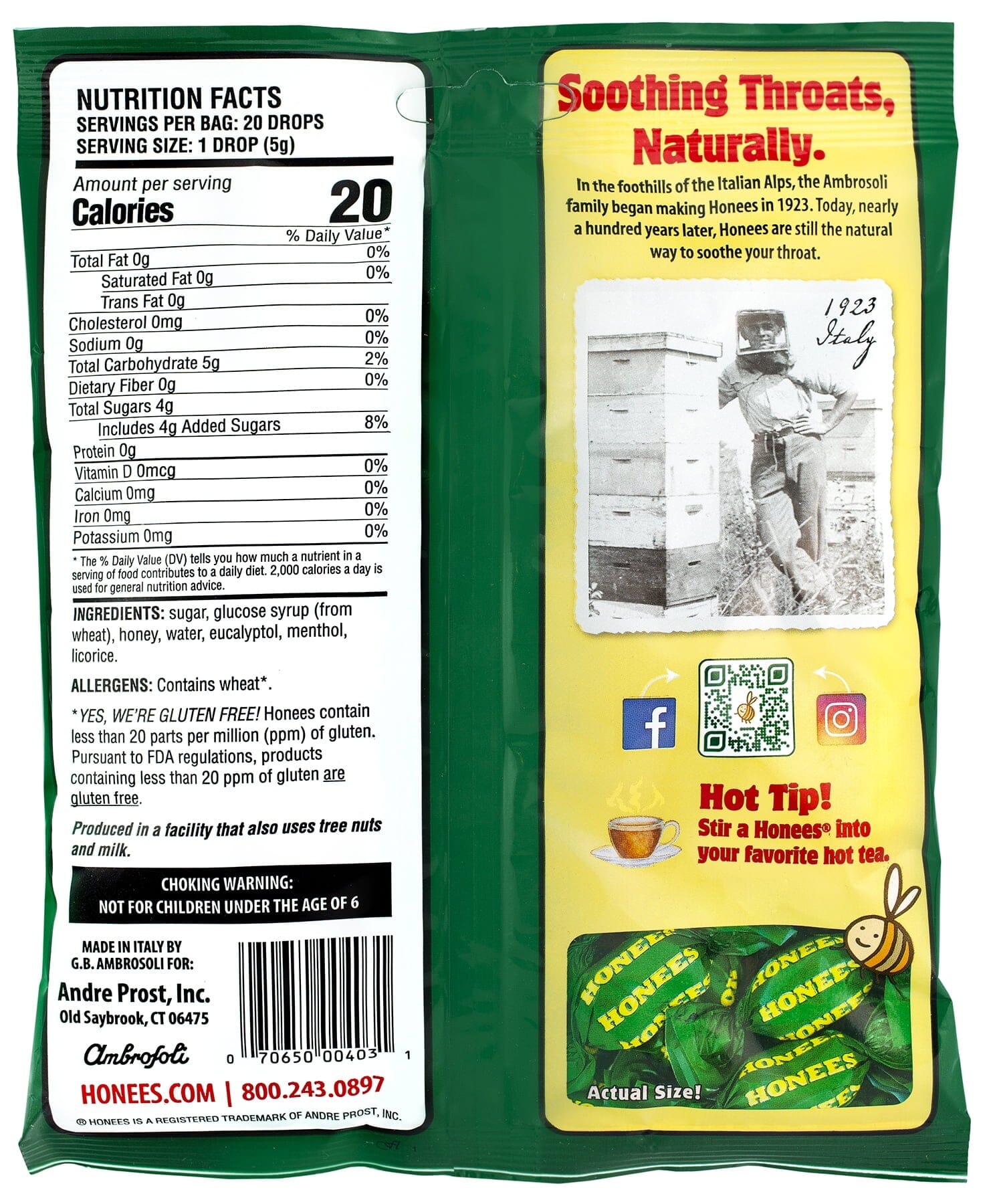 Honees Honey Menthol Drops, 20 Drops Honees 