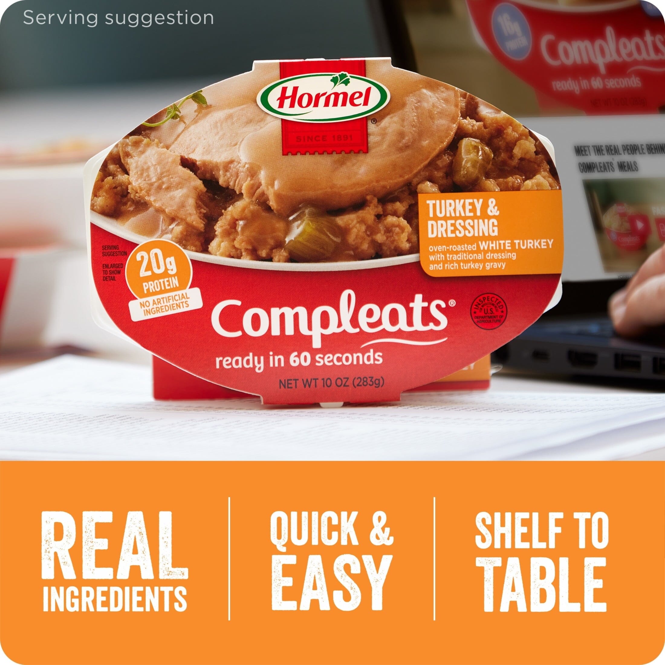 HORMEL COMPLEATS Turkey & Dressing, Shelf-Stable, 10 oz Plastic Tray (6 Pack) Hormel 