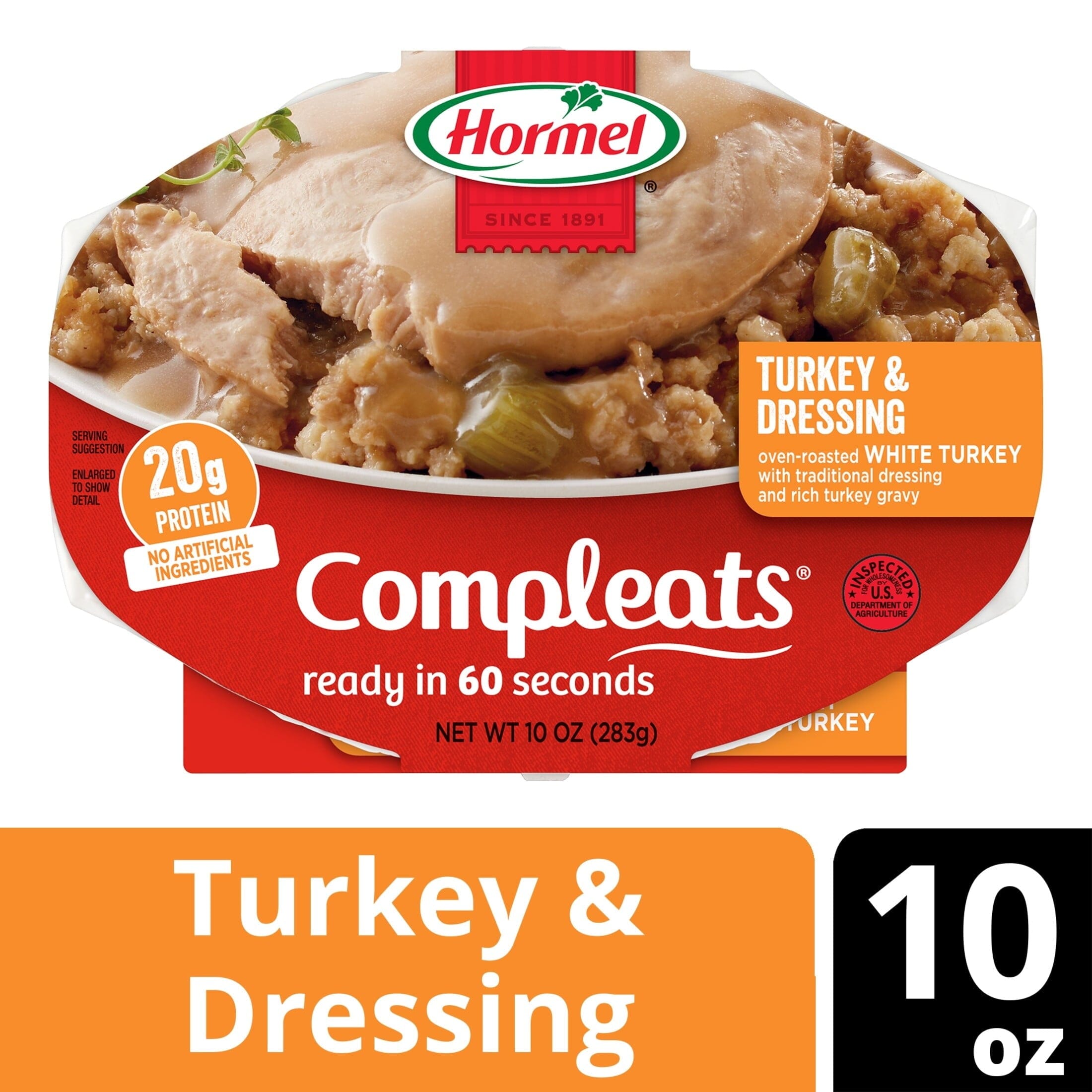 HORMEL COMPLEATS Turkey & Dressing, Shelf-Stable, 10 oz Plastic Tray (6 Pack) Hormel 
