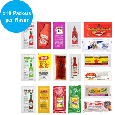 Hot Sauce Packet Variety (180, 18 Flavors) Snackathon 