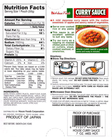 House Curry Sauce with Vegetables - Medium Hot 7.4 Oz House 