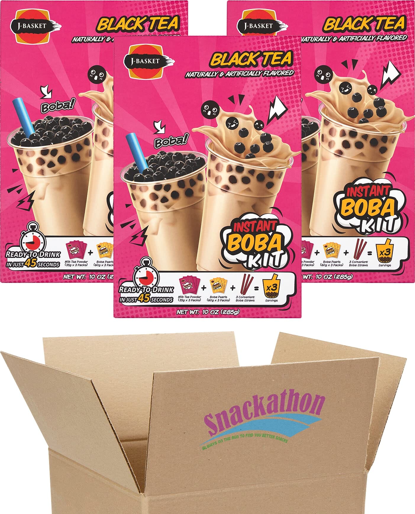 Instant Boba Bubble Pearl Milk Tea Kit with Authentic Tapioca Boba, Straws Included, 9 Servings (Black Tea, 9 Servings) Snackathon 