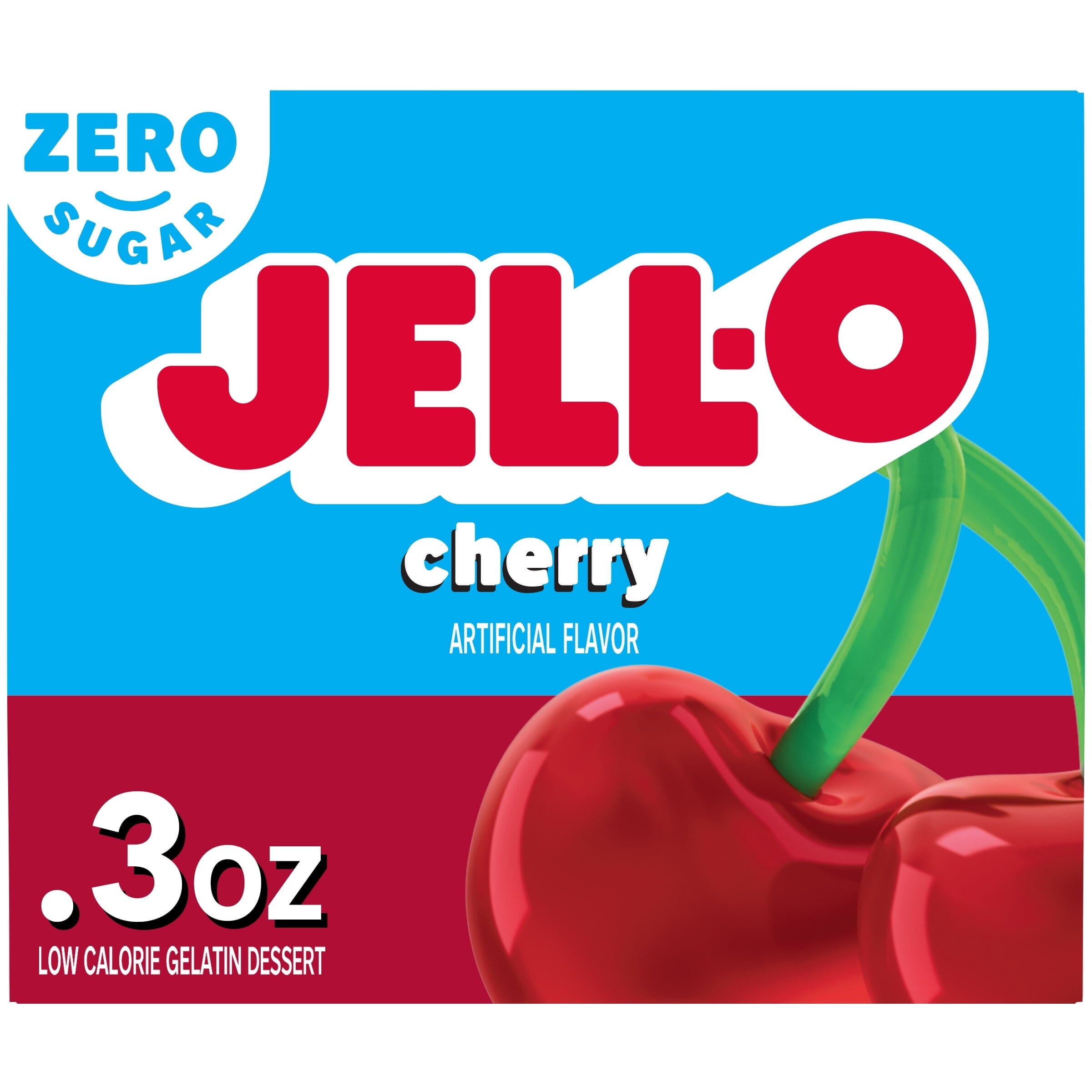 Jell-O Cherry Artificially Flavored Zero Sugar Low Calorie Gelatin Dessert Mix, 0.3 oz Box Jell-O 