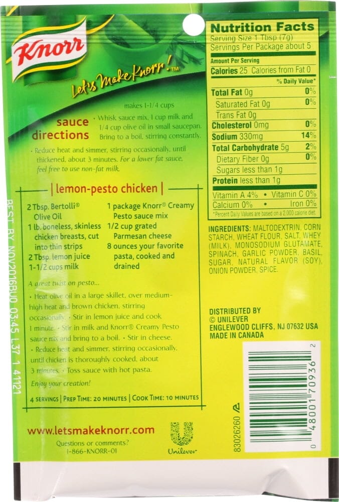 Knorr Creamy Pesto Pasta Sauce Mix, 1.2 Ounce, Pack of 24 Knorr 