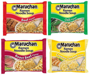 Maruchan, Ramen Creamy Chicken, Roast Beef, Chili, and Beef Noodles Variety Pack Soup, 3 Oz, 12 Ct Maruchan 