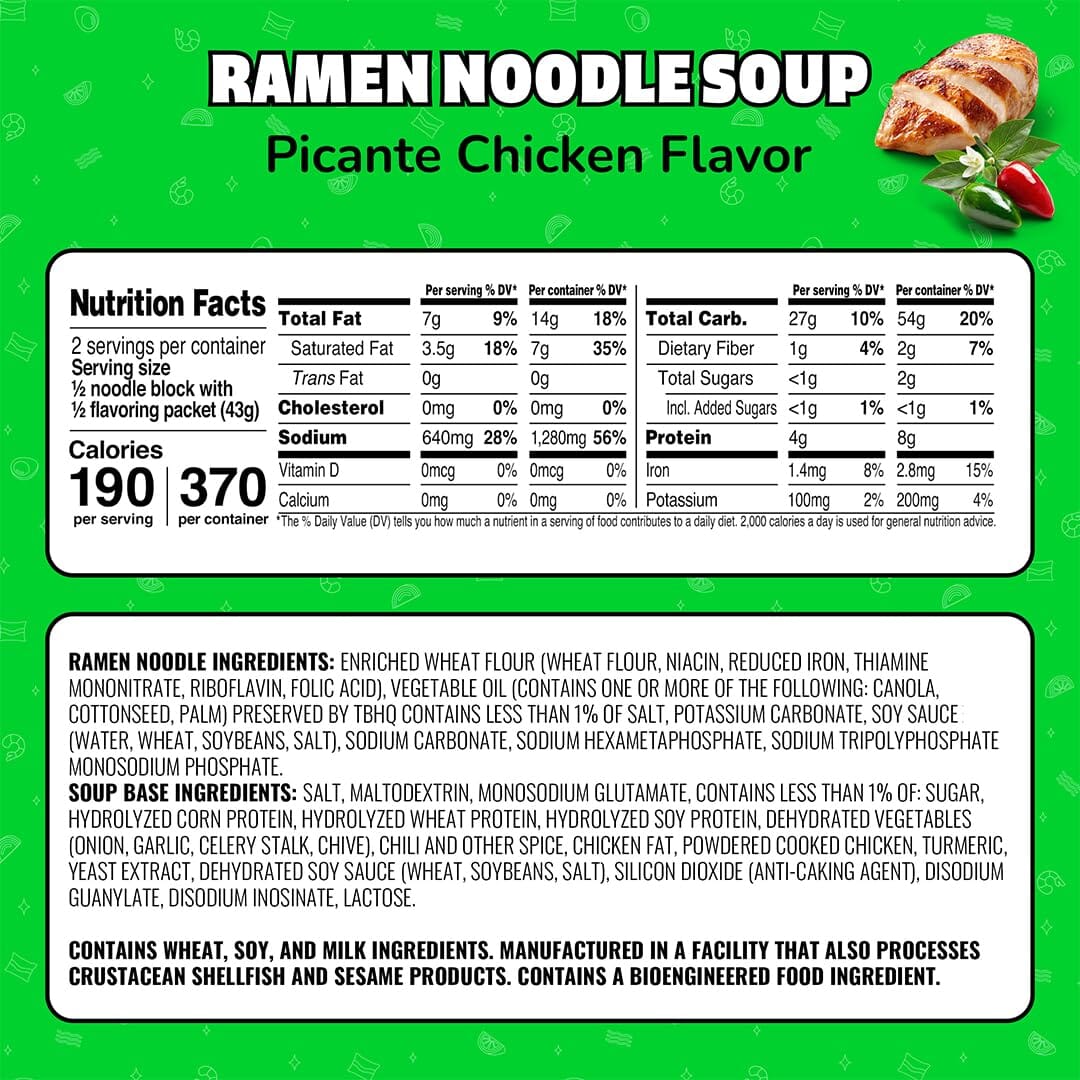 Maruchan Ramen, Picante Chicken, 3 Ounce Snackathon 