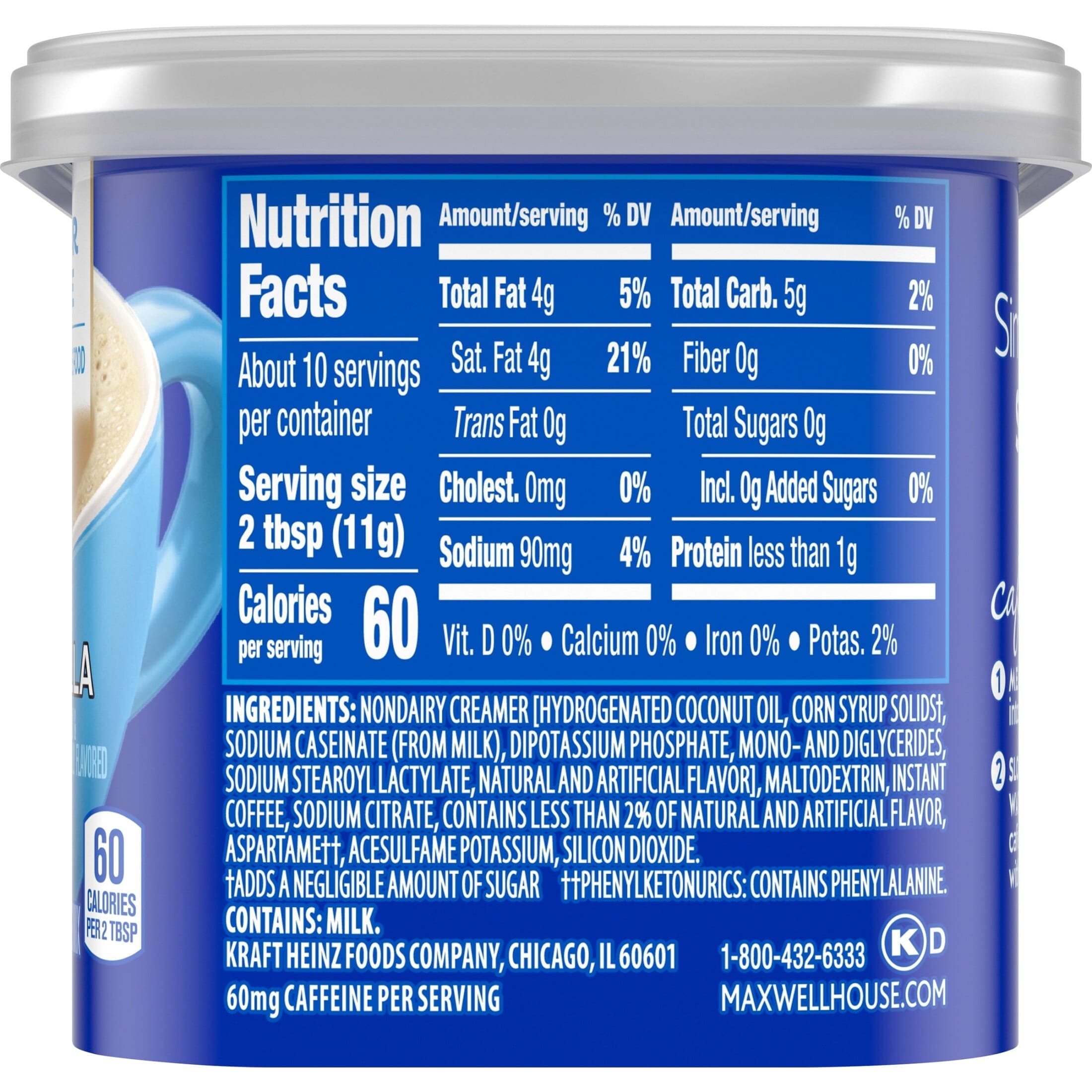 Maxwell House International French Vanilla Café-Style Sugar Free Instant Coffee Beverage Mix, 4 oz. Canister Maxwell House 