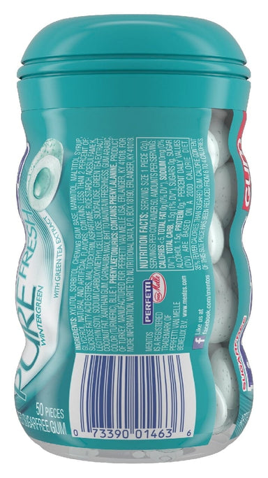 Mentos Gum Sugar Free, Curvy Bottle Wintergreen, 50 Piece Bottle Mentos 
