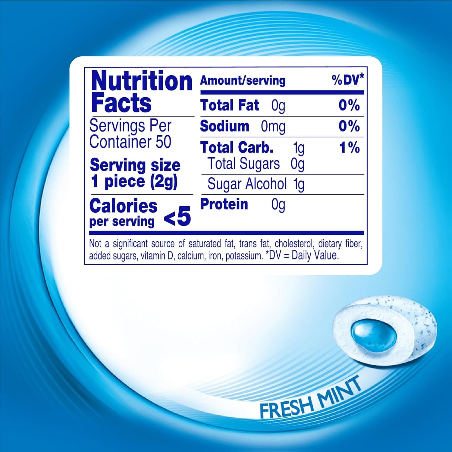 Mentos Gum Sugar Free, Pure Fresh Mint, 50 Piece Mentos 
