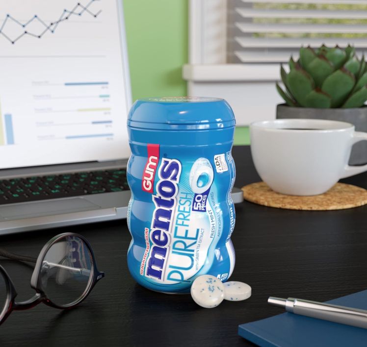 Mentos Gum Sugar Free, Pure Fresh Mint, 50 Piece Mentos 