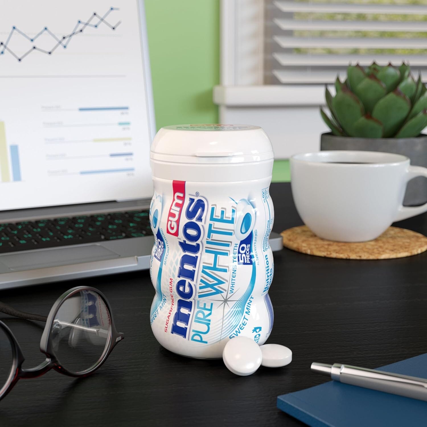 Mentos Gum Sugar Free, Pure White Sweet Mint, 50 Piece Mentos 