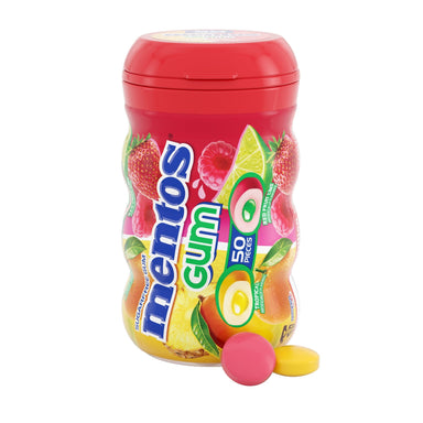 Mentos Gum Sugar-Free Tropical Red Fruit Lime Chewing Gum, 50 Regular Size Pieces, Bottle Mentos 