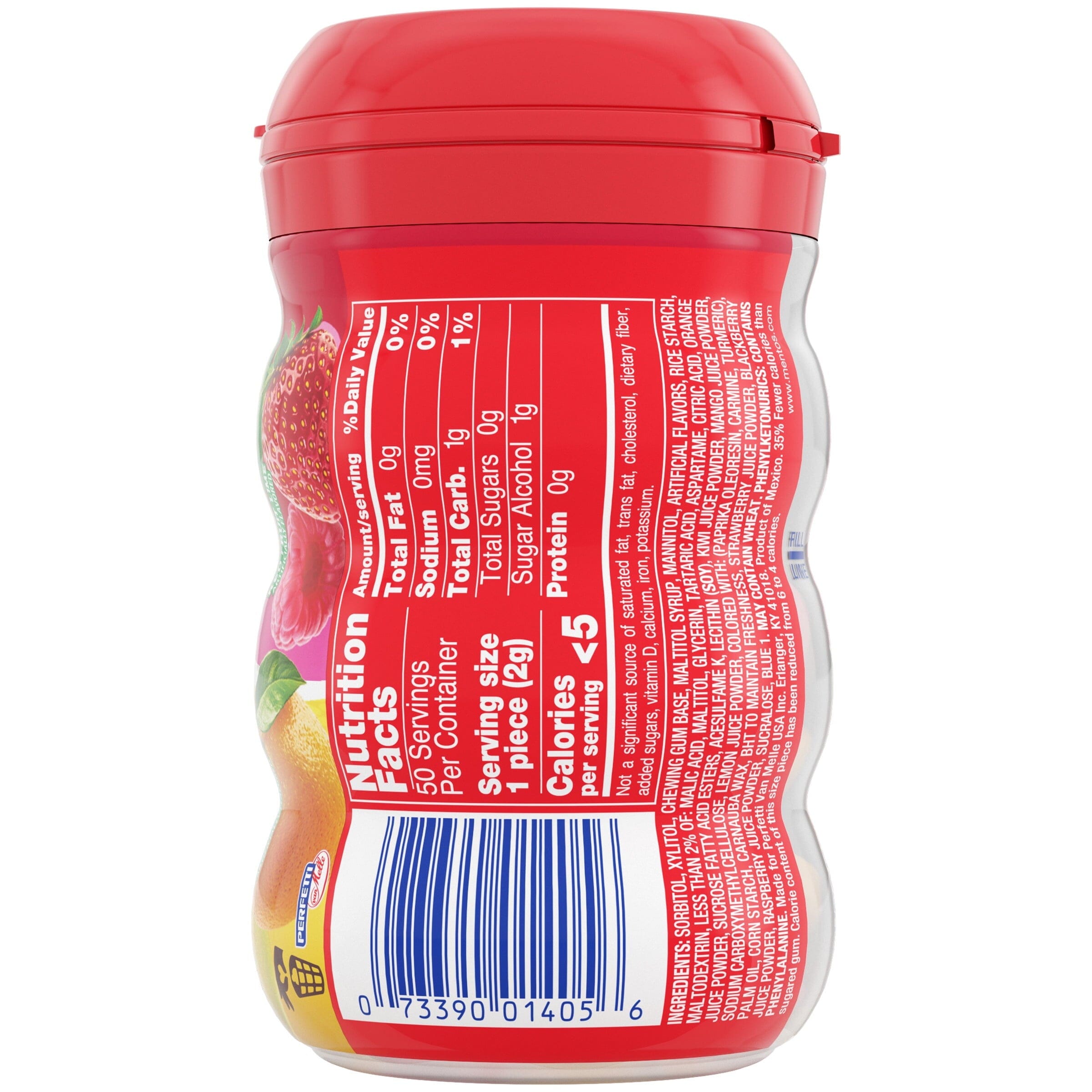 Mentos Gum Sugar-Free Tropical Red Fruit Lime Chewing Gum, 50 Regular Size Pieces, Bottle, Pack of 6 Mentos 