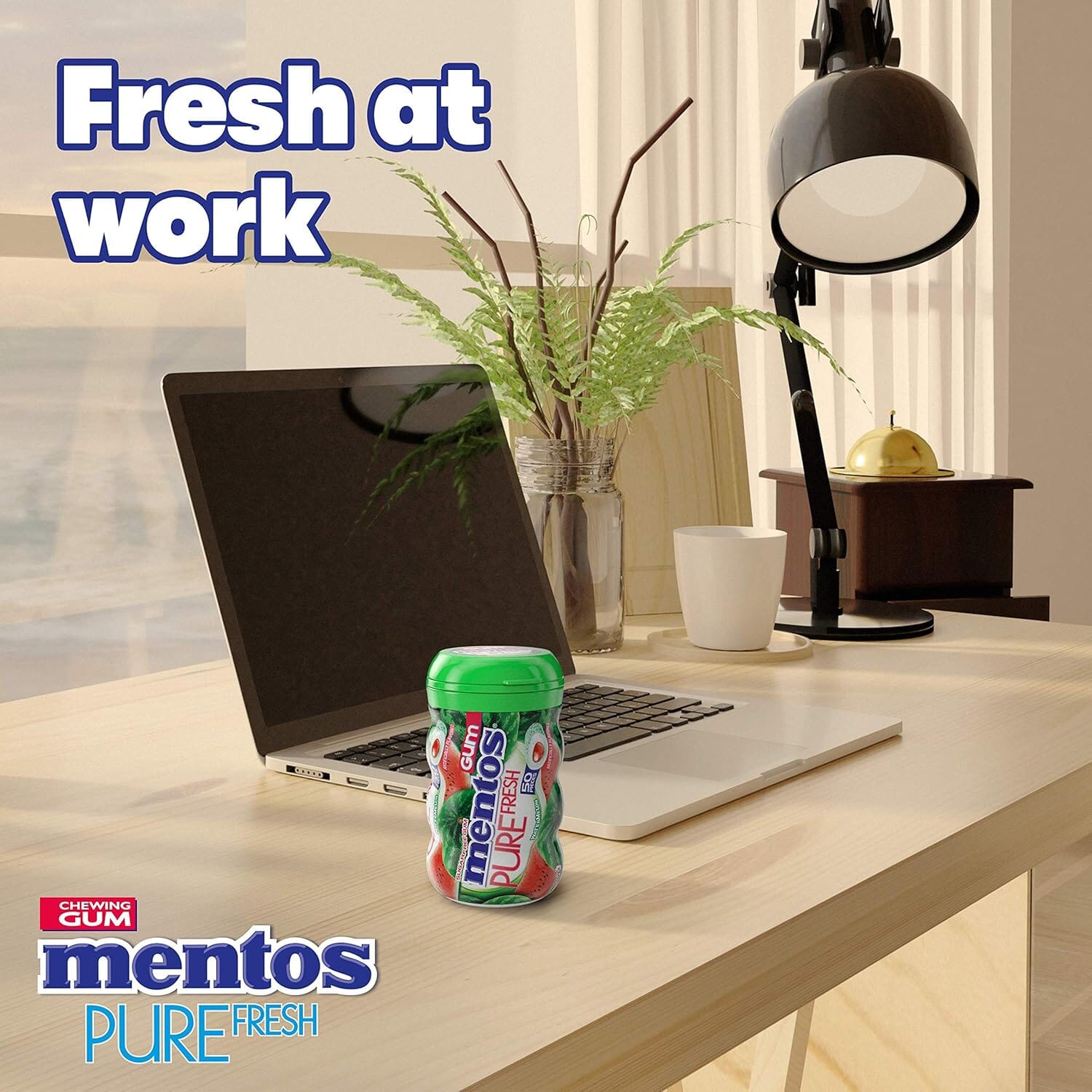 Mentos Pure Fresh Sugar-Free Chewing Gum With Xylitol, Watermelon, 50 Piece Bottle Mentos 
