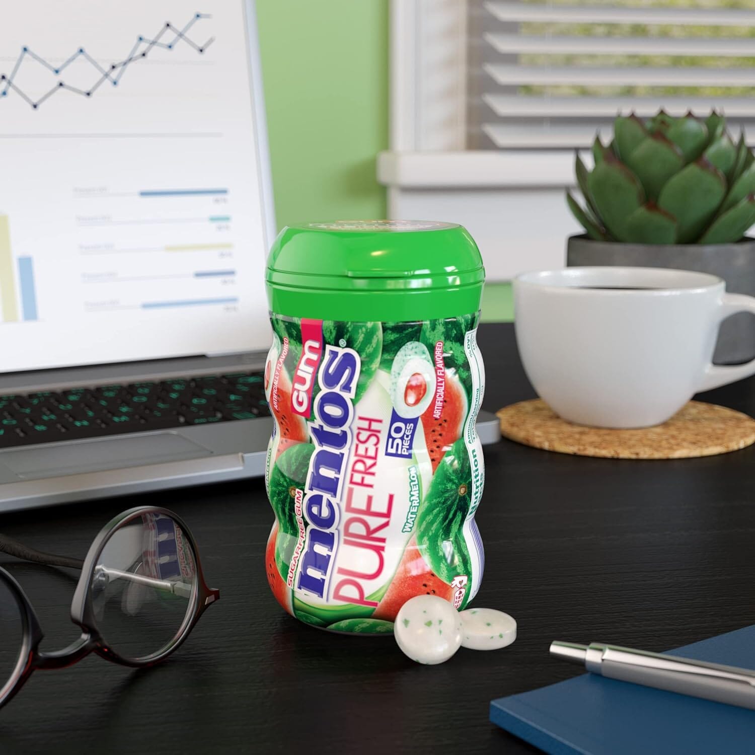 Mentos Pure Fresh Sugar-Free Chewing Gum With Xylitol, Watermelon, 50 Piece Bottle Mentos 