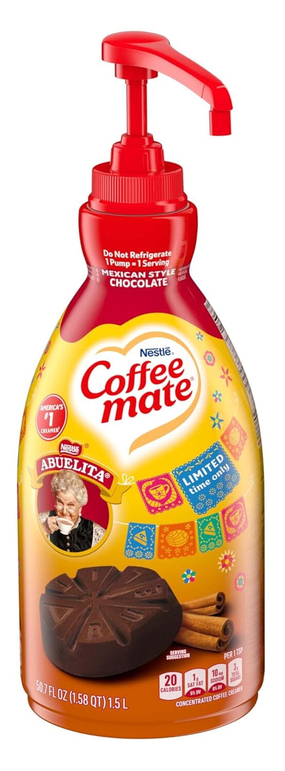 Nestle Coffee mate Coffee Creamer, Abuelita Mexican Style Chocolate Flavored, Concentrated Liquid Pump Bottle, Non Dairy, No Refrigeration, 50.7 Ounce Nestle 