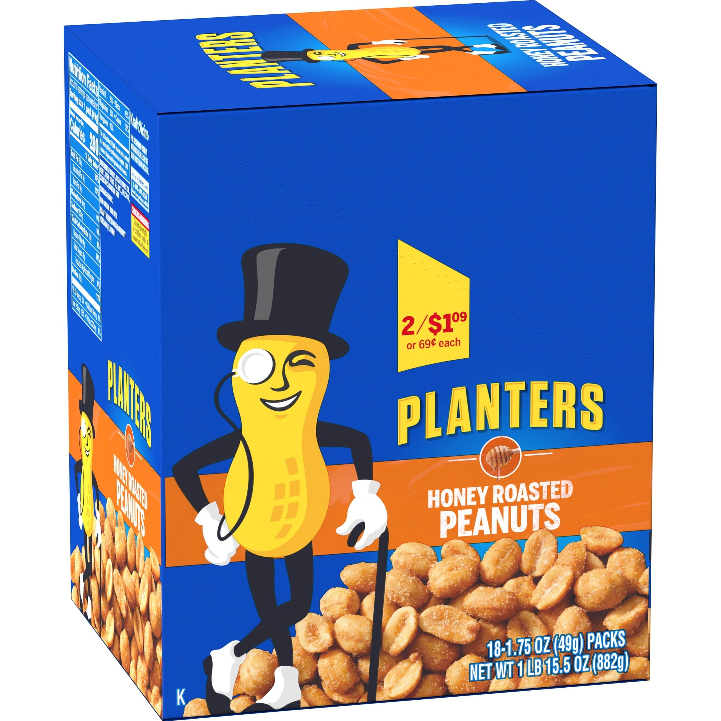 Planters Honey Roasted Peanuts, 18 ct Box, 1.75 oz Packs, Case of 6 PLANTERS 