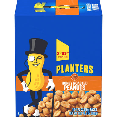 Planters Honey Roasted Peanuts, 18 ct Box, 1.75 oz Packs, Case of 6 PLANTERS 