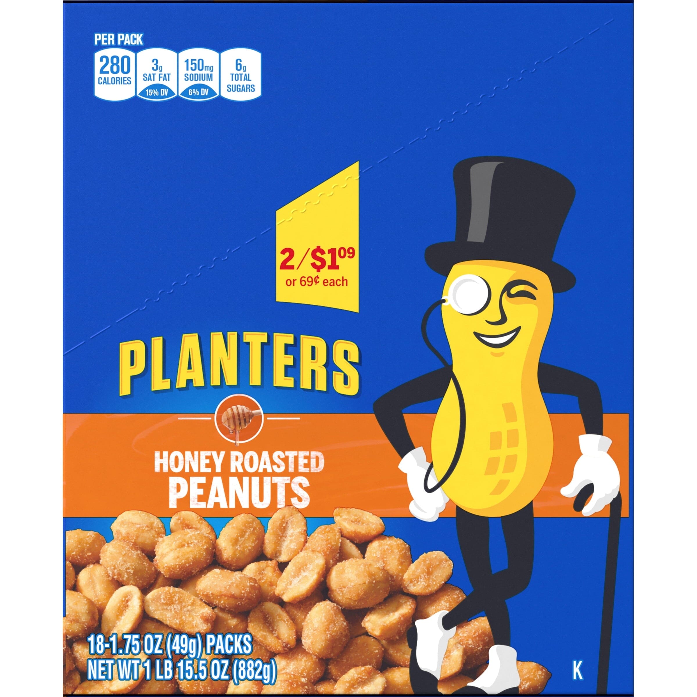 Planters Honey Roasted Peanuts, 18 ct Box, 1.75 oz Packs PLANTERS 