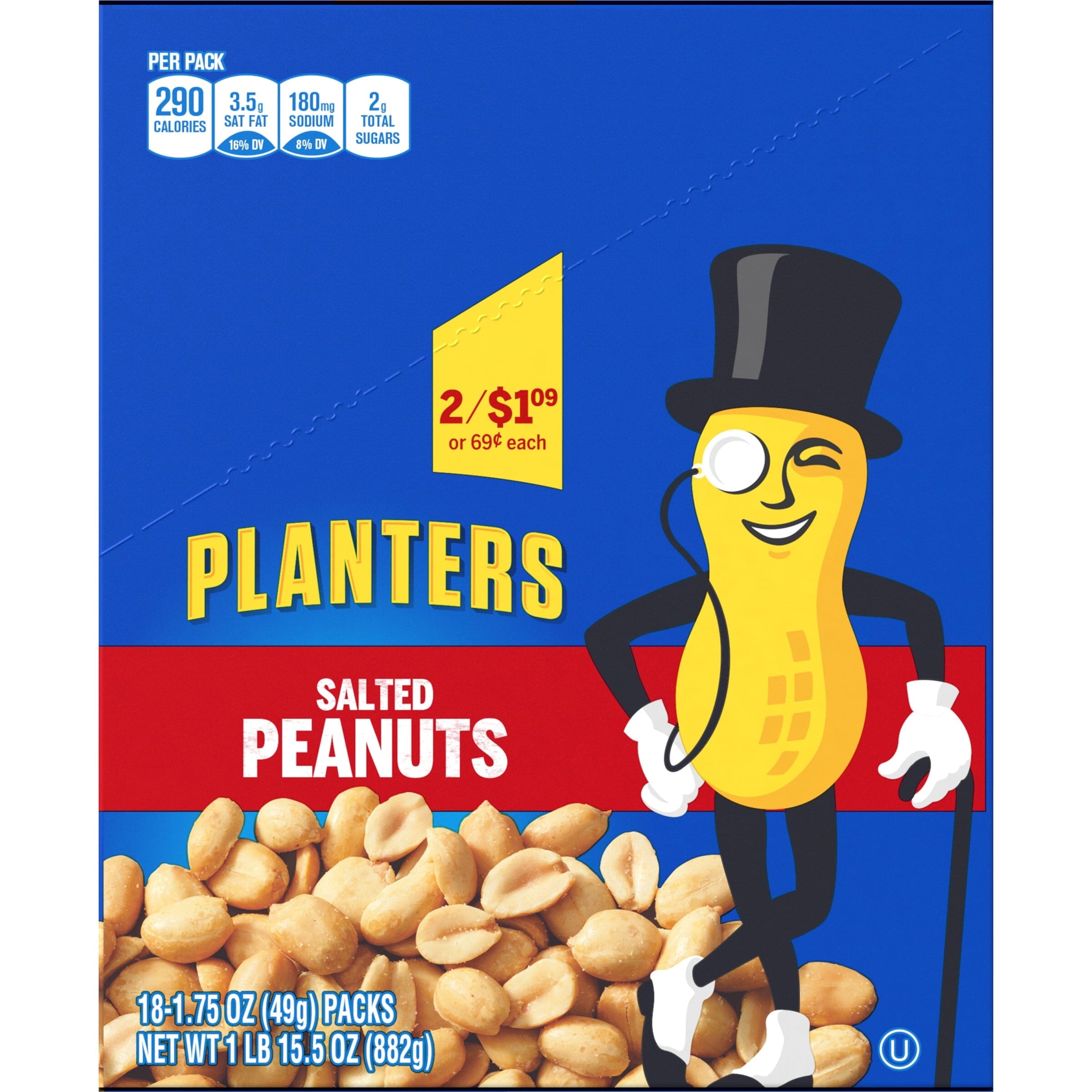 Planters Salted Peanuts, 18 ct Box, 1.75 oz Packs PLANTERS 