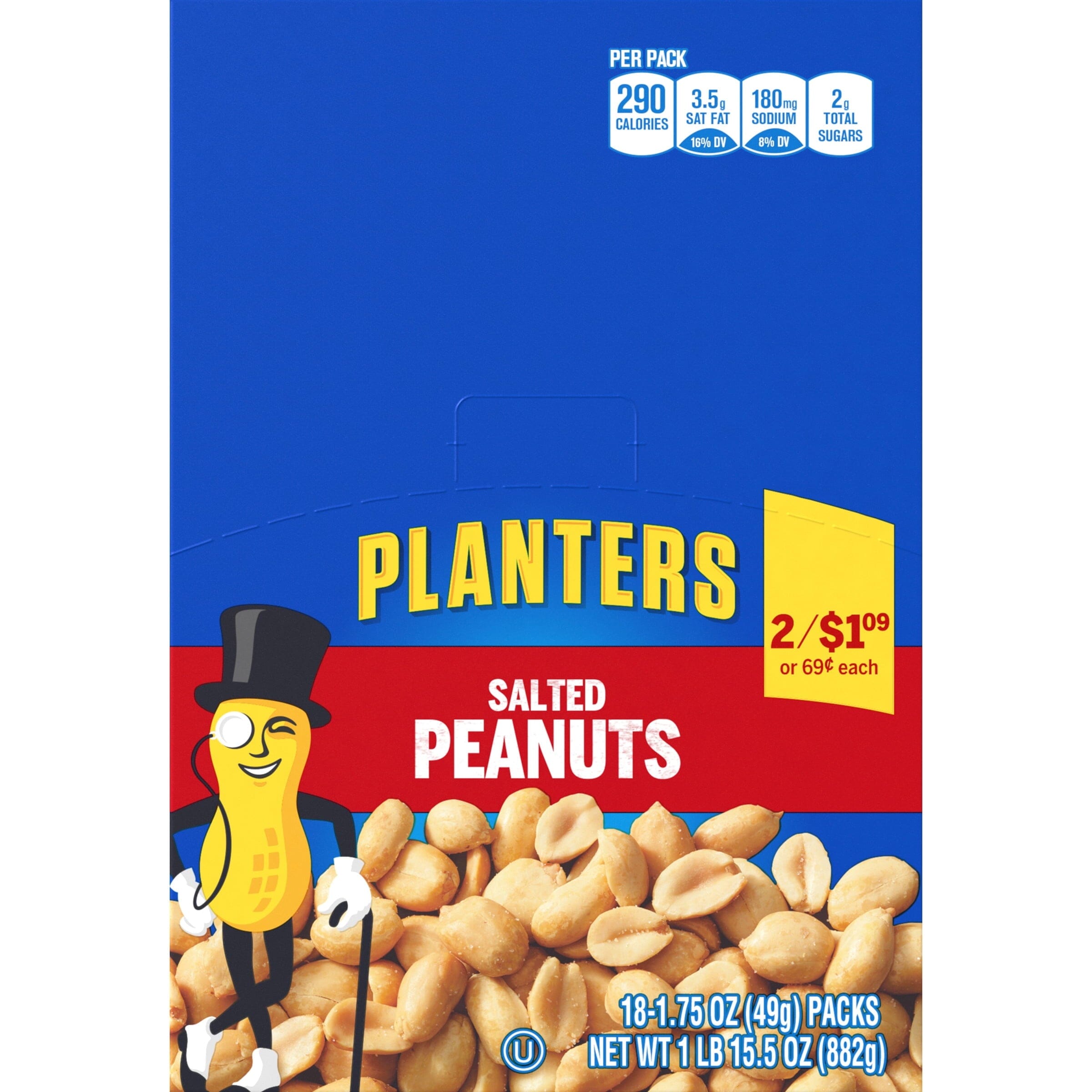 Planters Salted Peanuts, 18 ct Box, 1.75 oz Packs PLANTERS 
