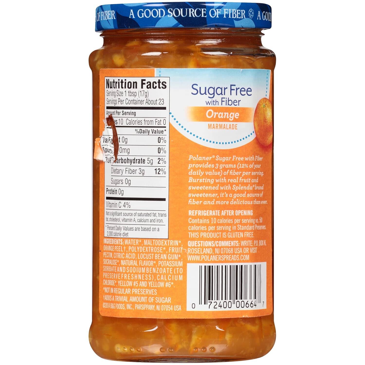Polaner Sugar-Free Marmalade Spread – Orange & Apricot Varieties, Low Calorie- 13.5 Oz Jar Polaner 