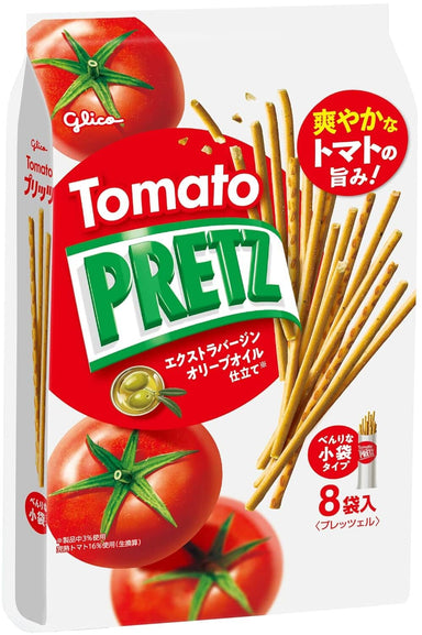 Pretz Tomato Family Pack – 8 Individual Pouches of Savory Tomato-Flavored Biscuit Sticks – Crispy & Delicious Japanese Snack Pretz 