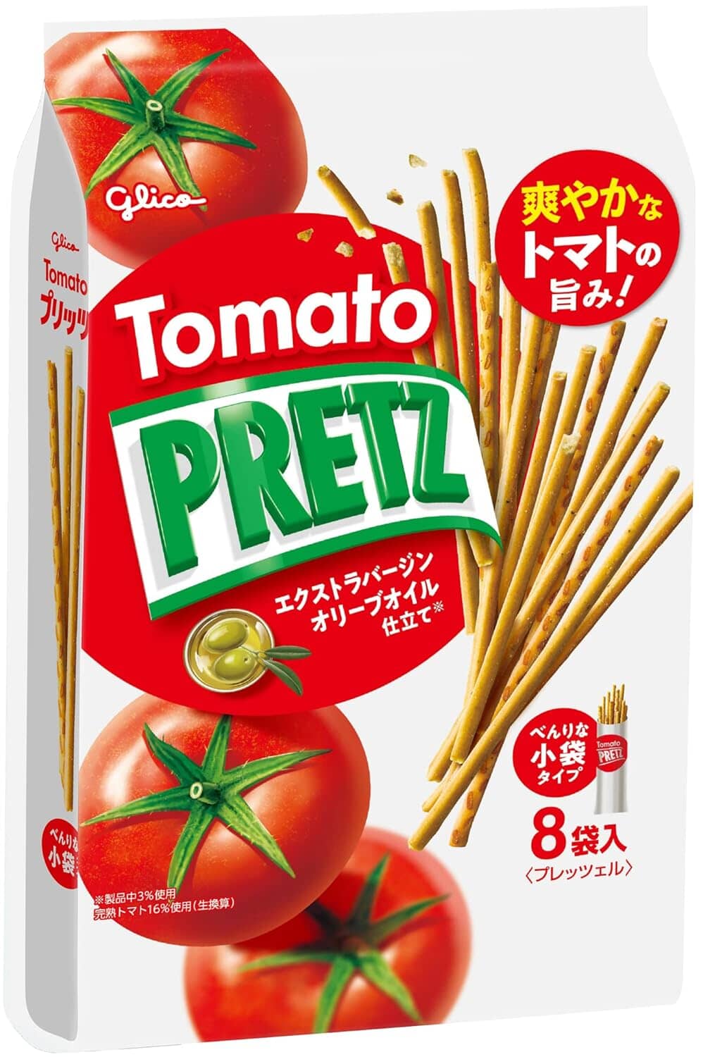 Pretz Tomato Family Pack – 8 Individual Pouches of Savory Tomato-Flavored Biscuit Sticks – Crispy & Delicious Japanese Snack Pretz 