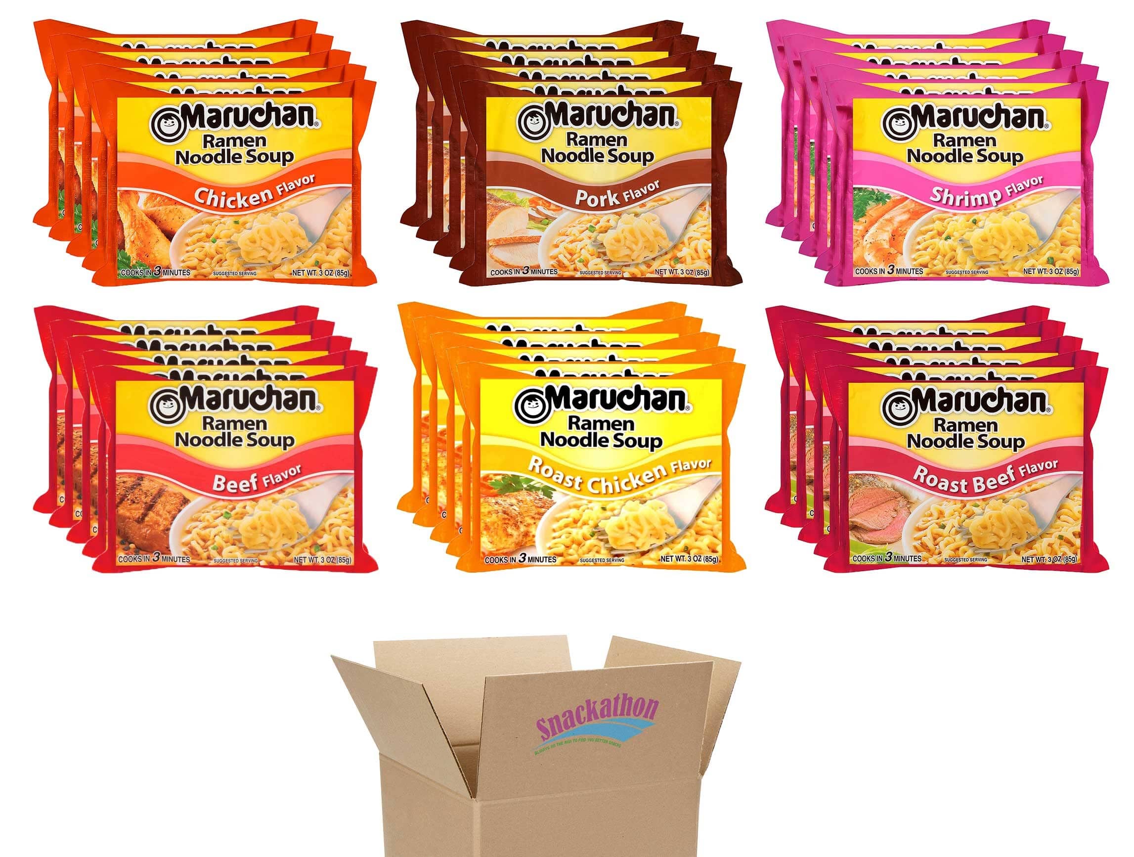 Ramen Noodle Soup Snackathon 6 Flavors 3 Ounce (Pack of 30) 