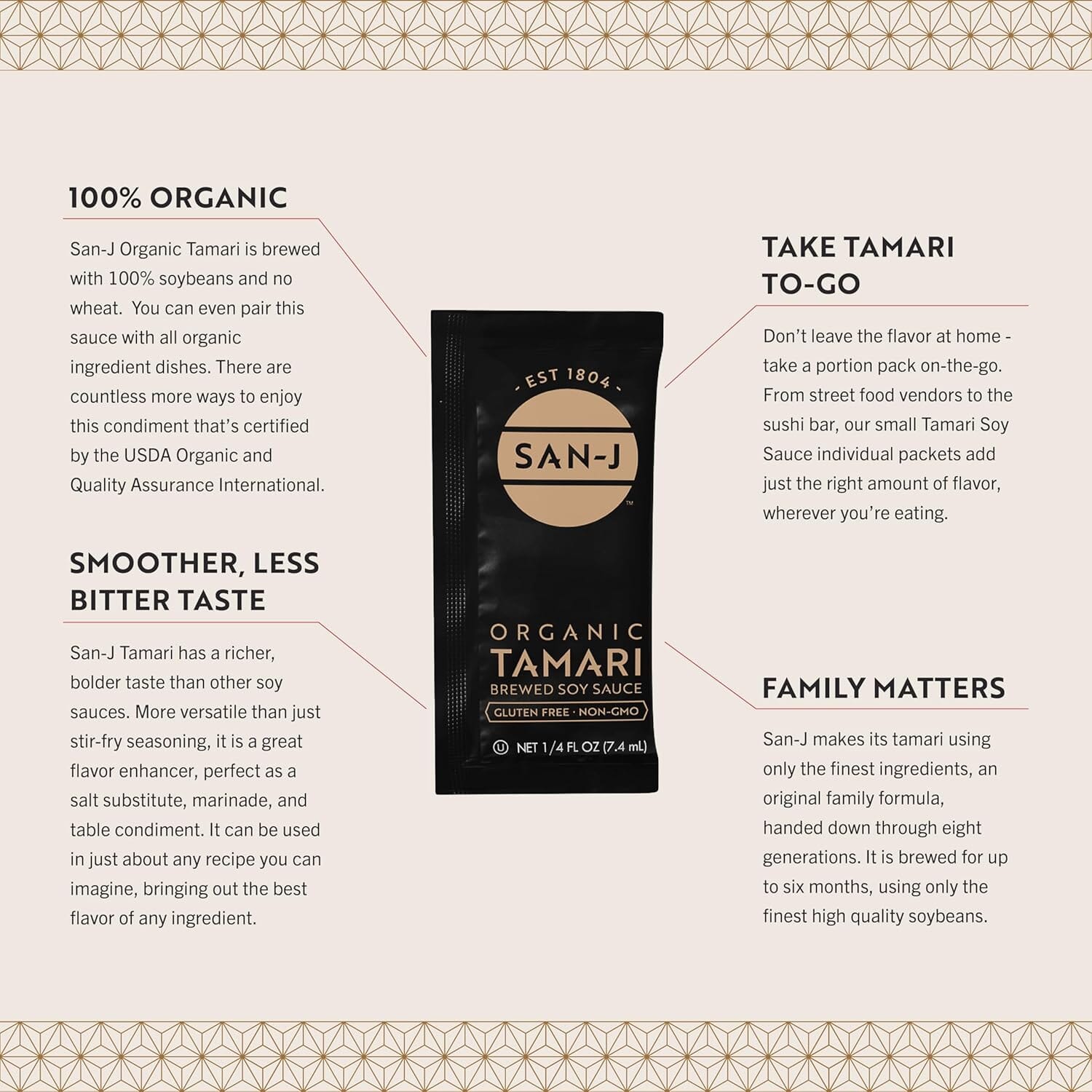 San J Organic Tamari Soy Sauce Gluten Free Non-GMO Gold Label Travel Packs, 0.25 Ounce Package. 200-Count San-J 