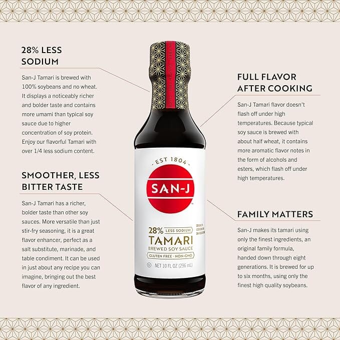 San-J Tamari Gluten-Free Soy Sauce, Non-GMO, Traditionally Brewed, 10 Oz San-J 
