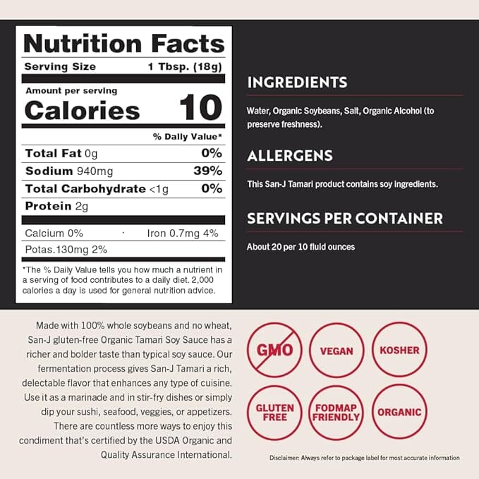San-J Tamari Gluten-Free Soy Sauce, Non-GMO, Traditionally Brewed, 10 Oz San-J 