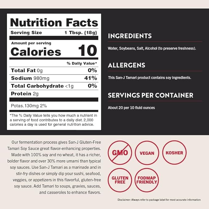 San-J Tamari Gluten-Free Soy Sauce, Non-GMO, Traditionally Brewed, 10 Oz San-J 