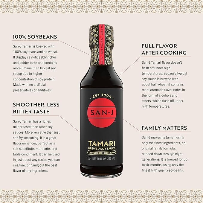 San-J Tamari Gluten-Free Soy Sauce, Non-GMO, Traditionally Brewed, 10 Oz San-J 
