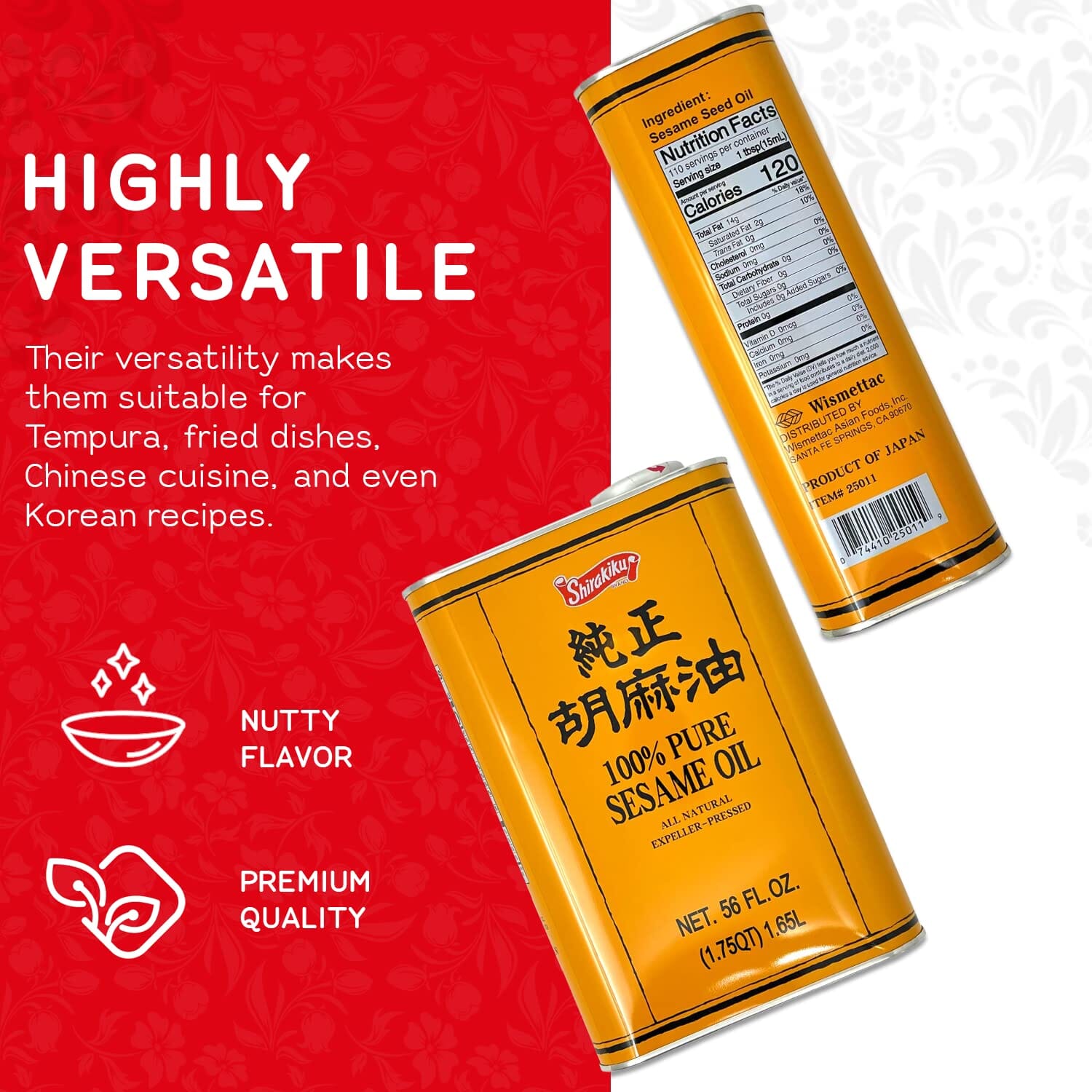 Shirakiku 100% Pure Sesame Oil - 56 oz (3.5 lbs) - Authentic Japanese Sesame Oil Shirakiku 