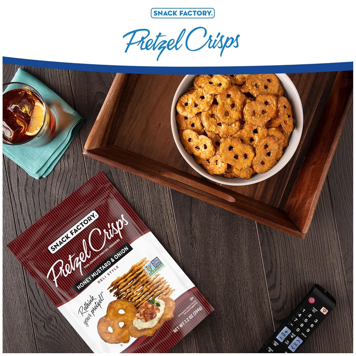 Snack Factory Pretzel Crisps Crackers, Honey Mustard & Onion, 7.2 Ounce (EXP 2026-09-26) Snack Factory 