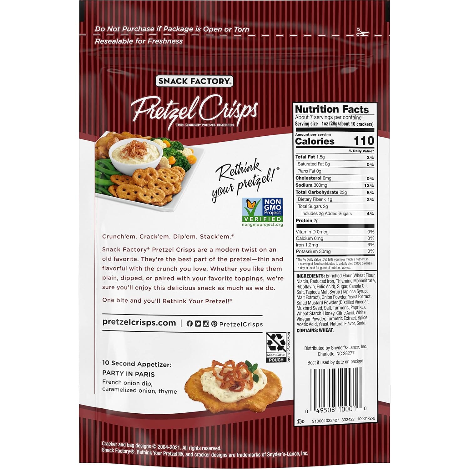 Snack Factory Pretzel Crisps Crackers, Honey Mustard & Onion, 7.2 Ounce (EXP 2026-09-26) Snack Factory 