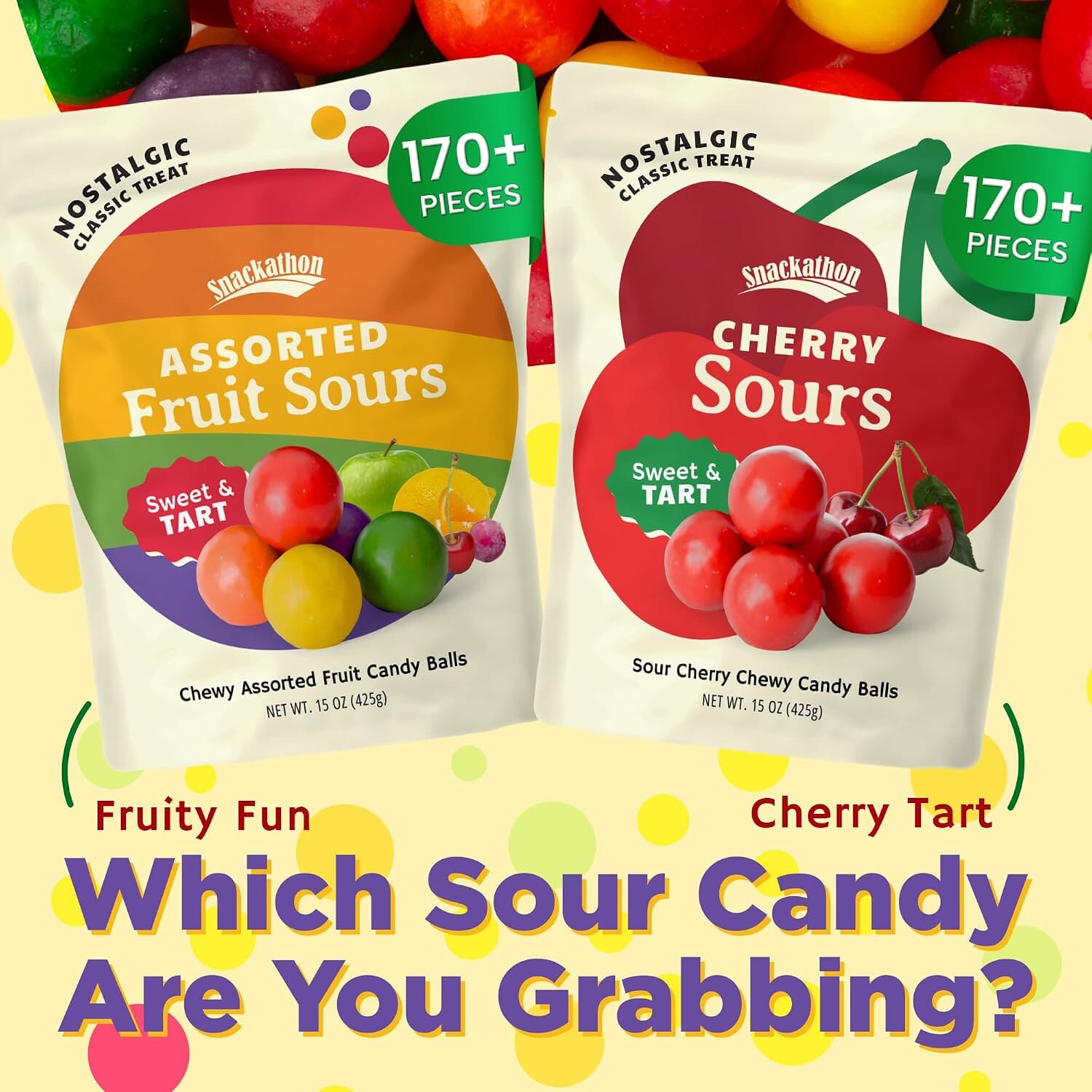 Snackathon Assorted Fruit Sours Candy, Resealable Bag Snackathon 