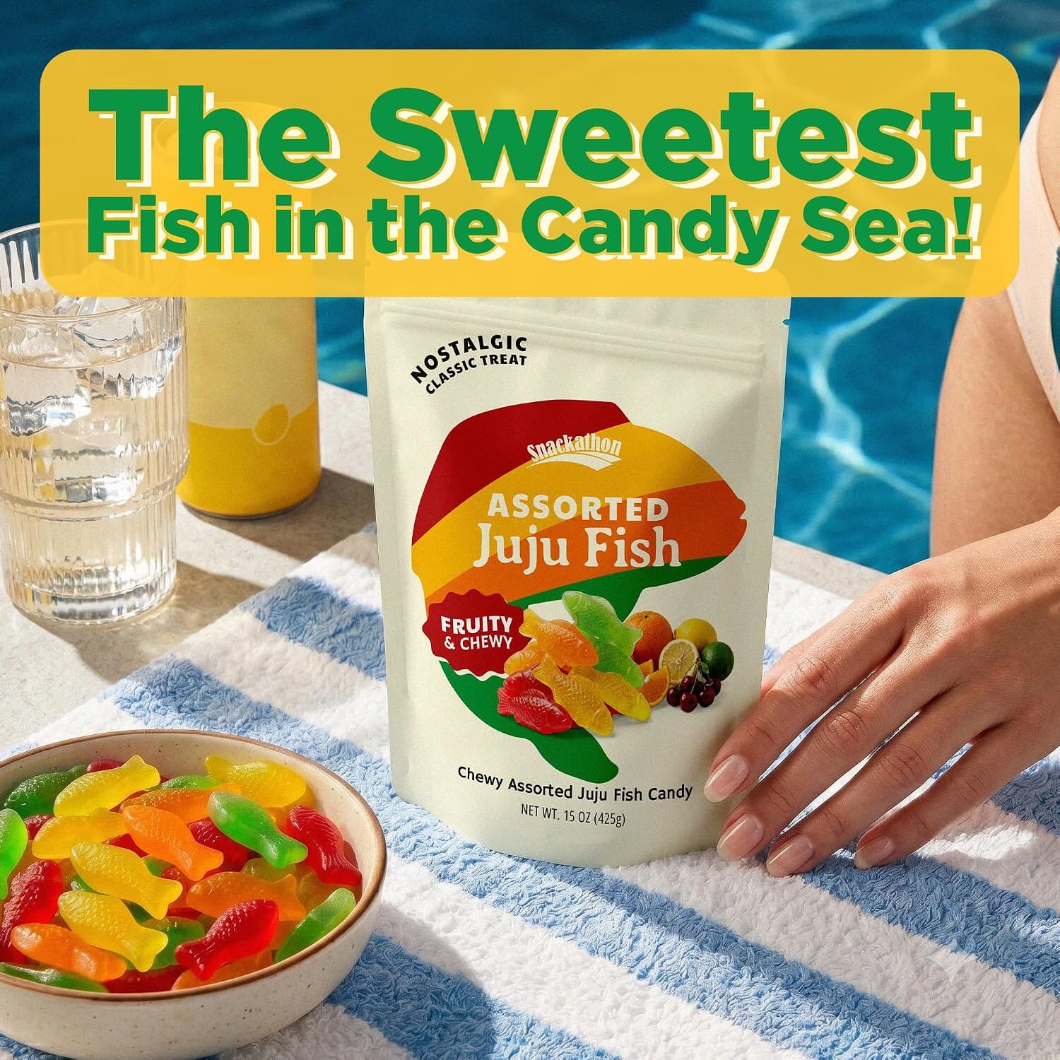 Snackathon Assorted Juju Fish Candy, Lime, Cherry, Orange & Lemon Flavors, 15 Ounce Snackathon 