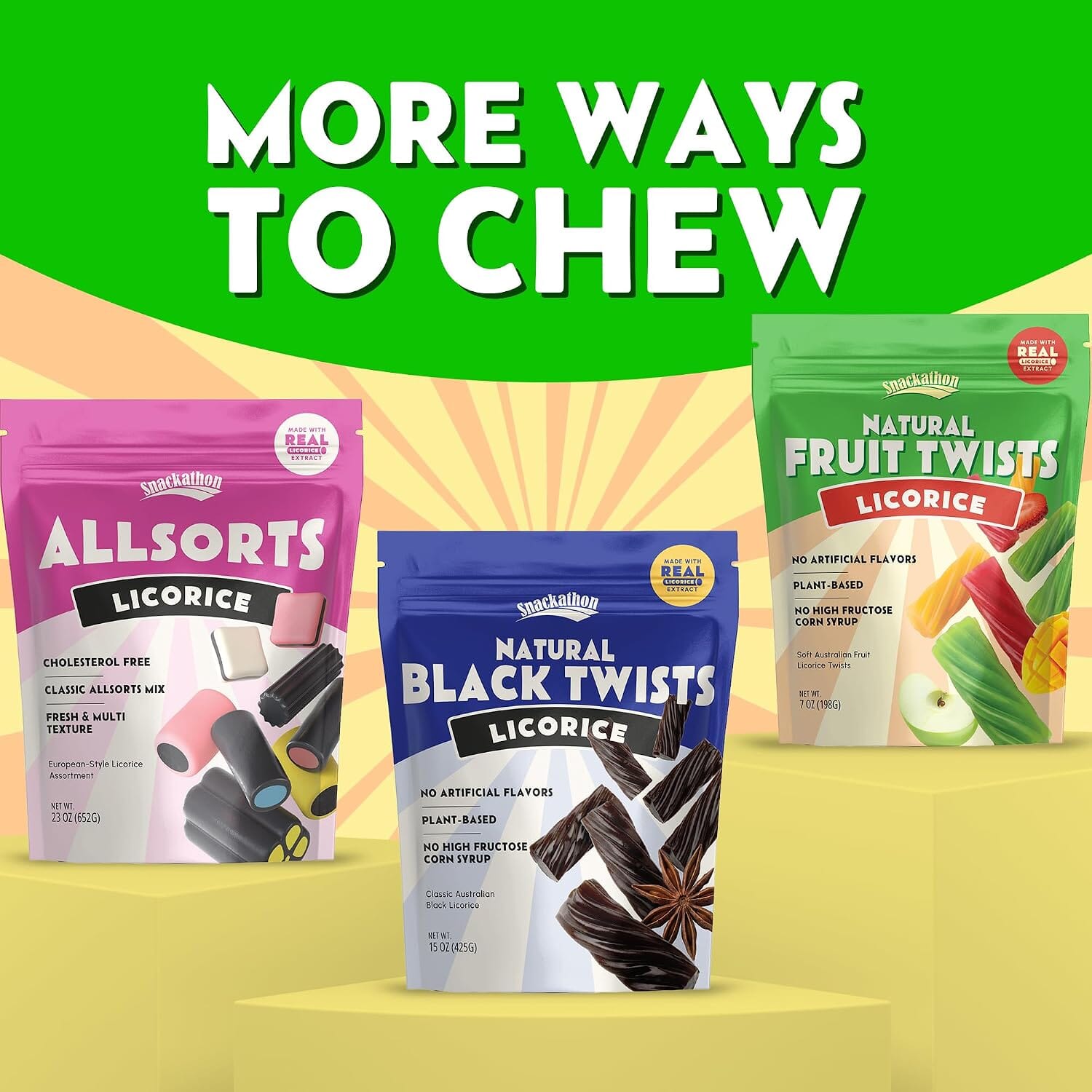 Snackathon Australian Licorice Candy, Natural Mixed Fruit Twists, Soft & Chewy Classic Gourmet Treat for Parties, Candy Bowls & Snacking, Made in Australia Snackathon Foods 