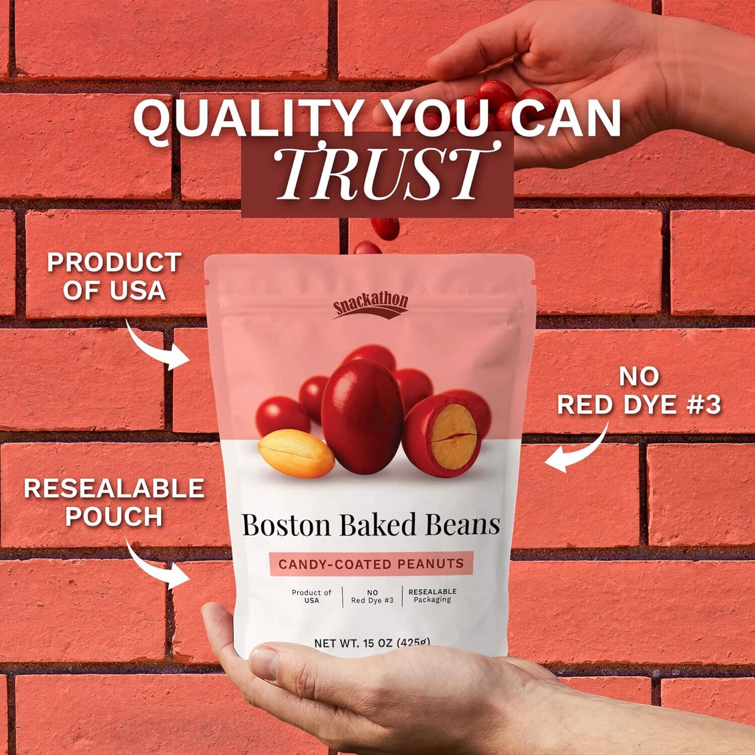 Snackathon Boston Baked Beans Candy, 15 oz – Classic Sweet & Crunchy Red Candy Coated Peanuts in Resealable Bag, Nostalgic Retro Movie Theater Snack, Made in USA Snackathon 