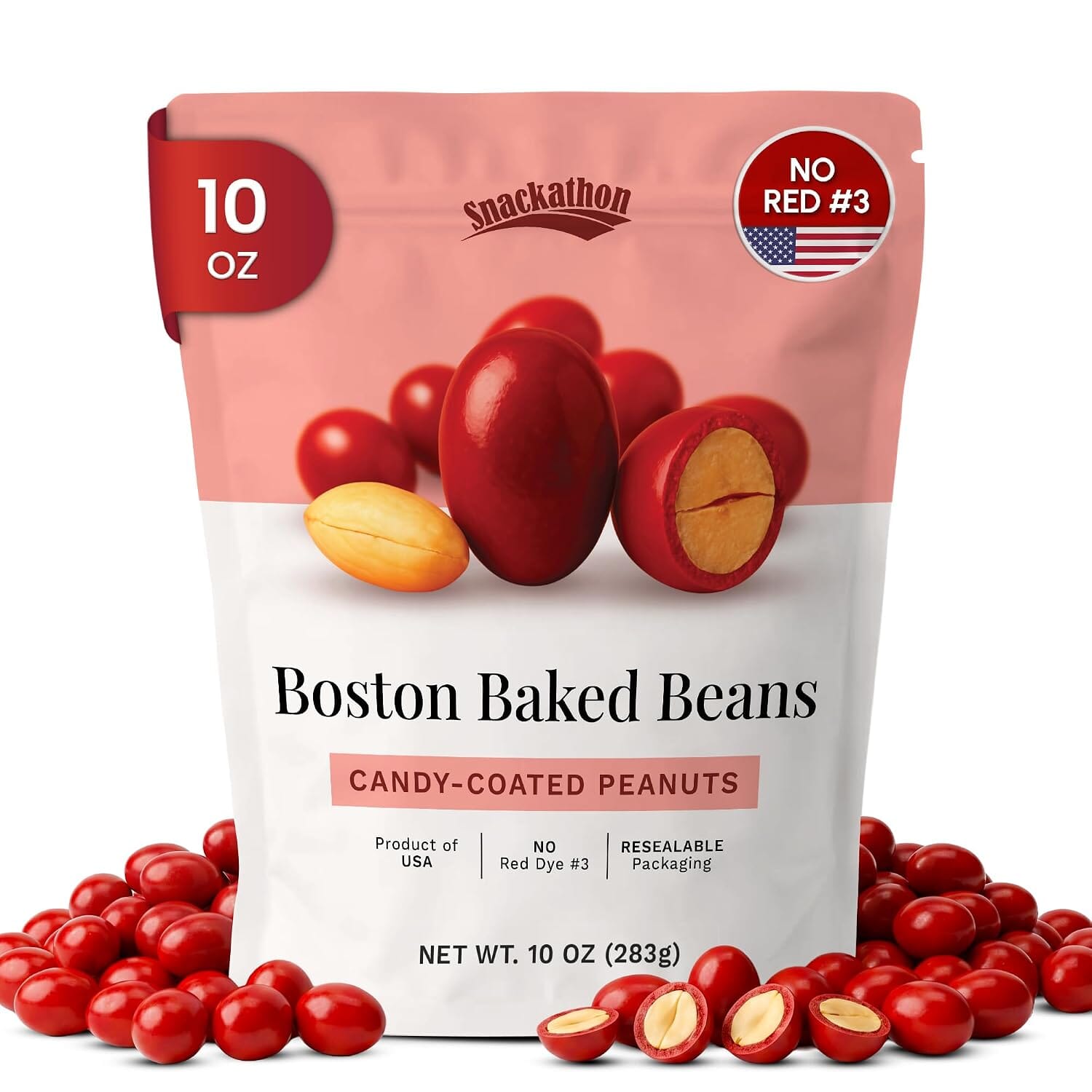 Snackathon Boston Baked Beans Candy, Candy-Coated Roasted Peanuts Snackathon Boston Baked Beans 10 Ounce 