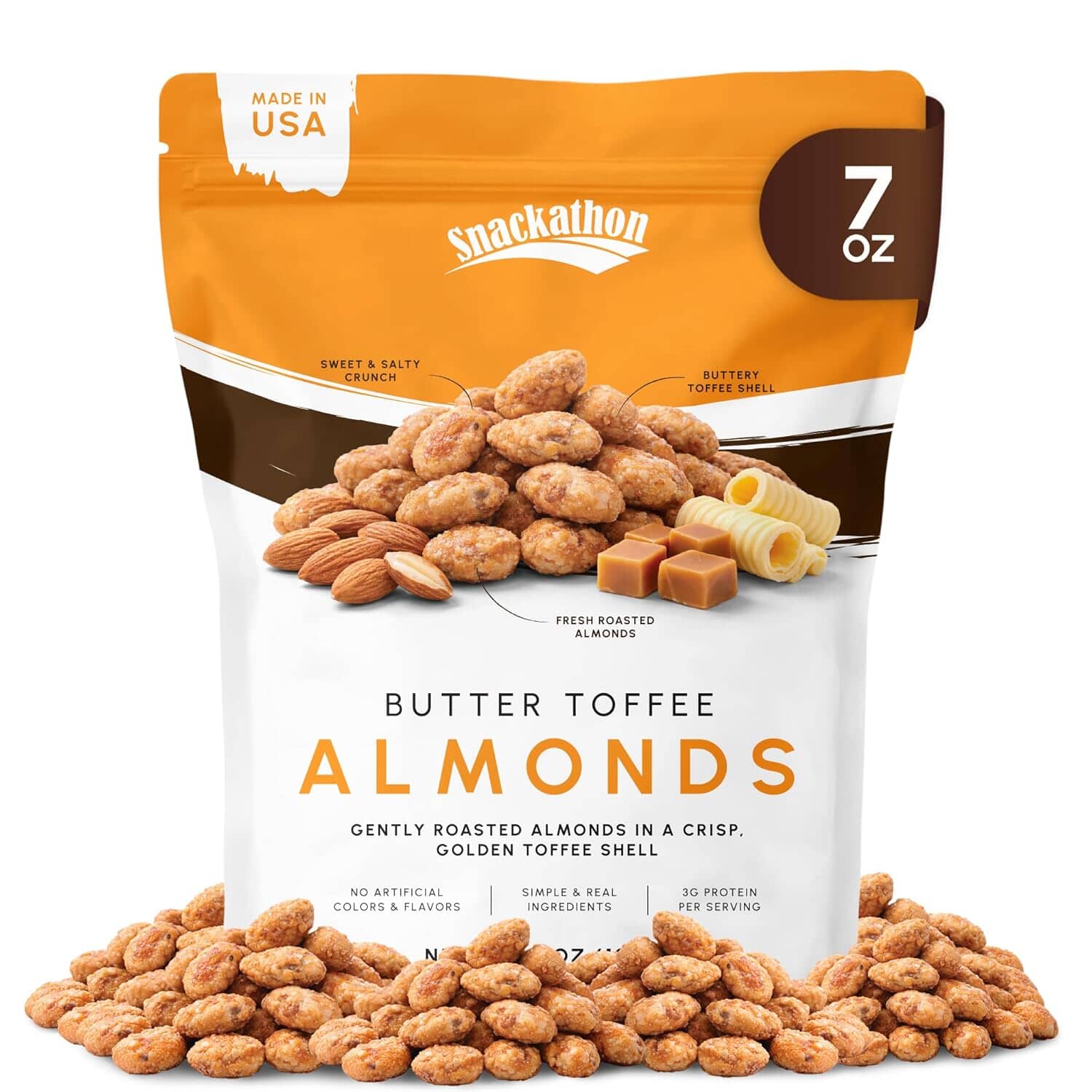 Snackathon Butter Toffee Almonds Snackathon 7 Ounce 