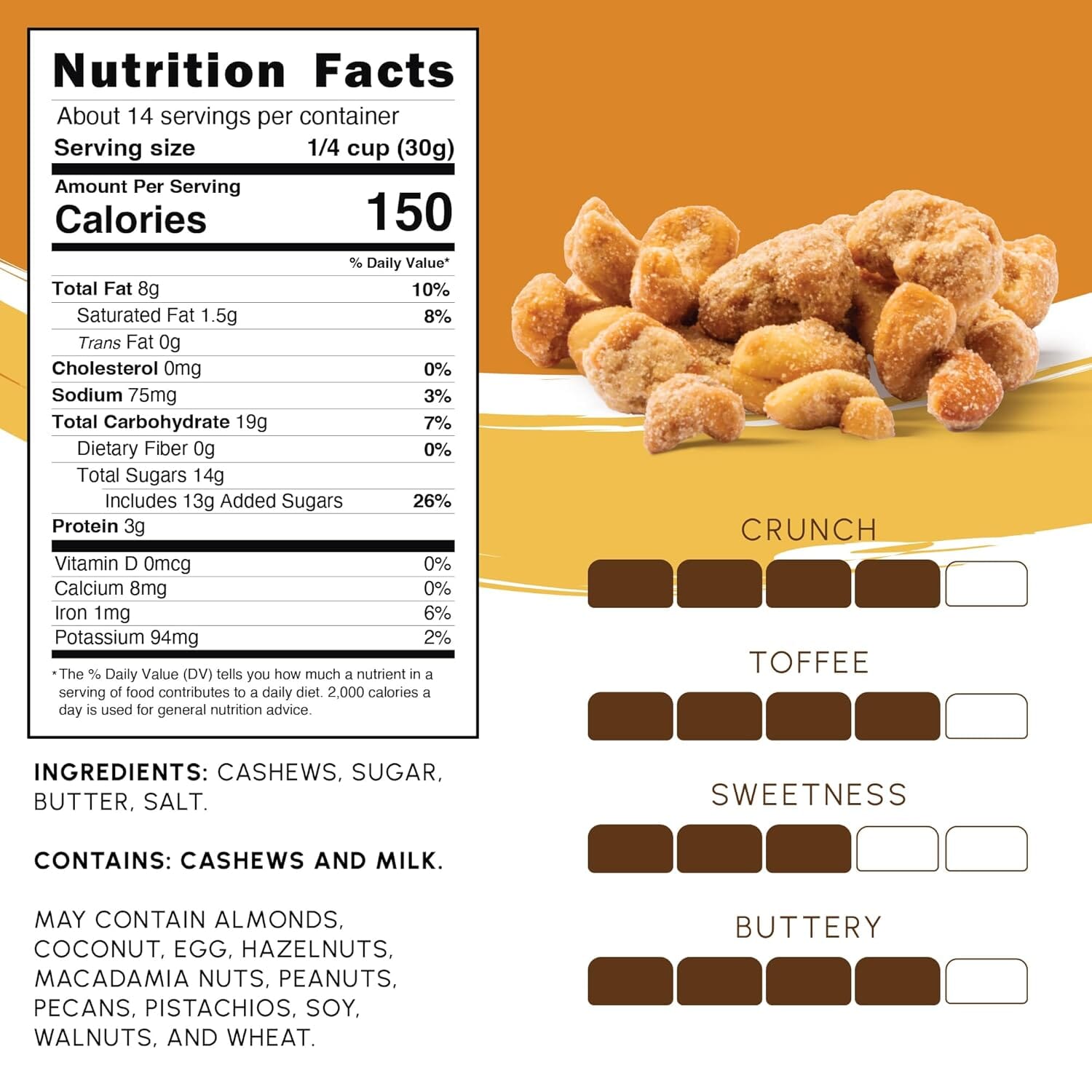Snackathon Butter Toffee Cashews, Resealable Bag Snackathon Foods 