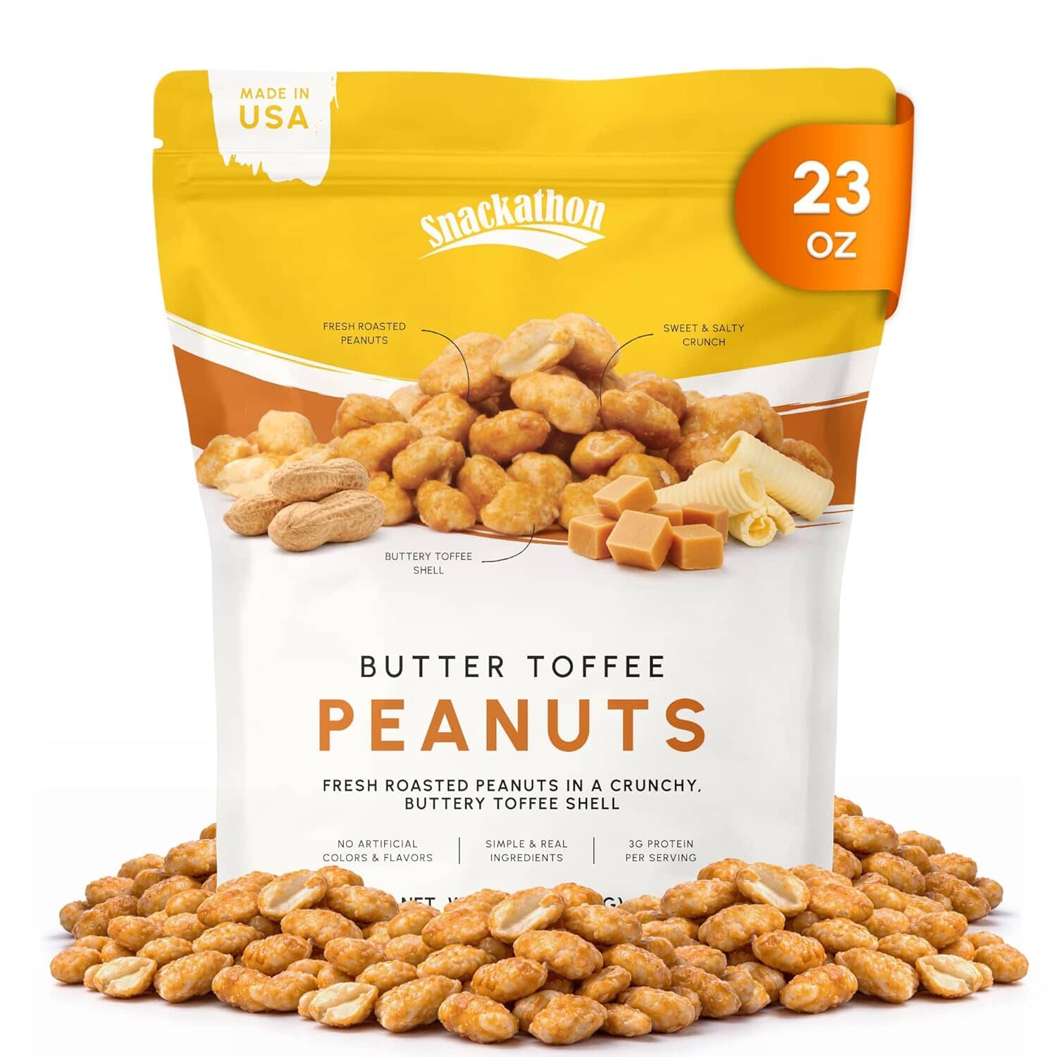 Snackathon Butter Toffee Peanuts, Sweet & Salty Gourmet Candied Nuts Snackathon Foods 23 Ounce 