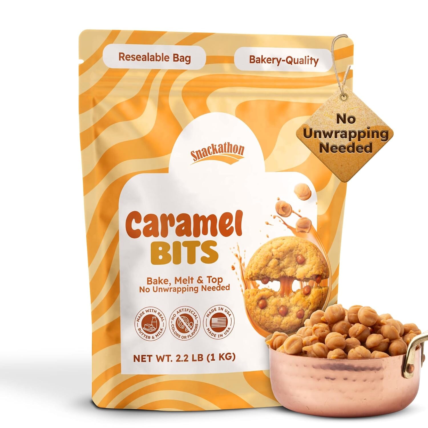 Snackathon Caramel Bits - Buttery Baking Caramel Chips, Various Sizes Snackathon 2.2 Pound 