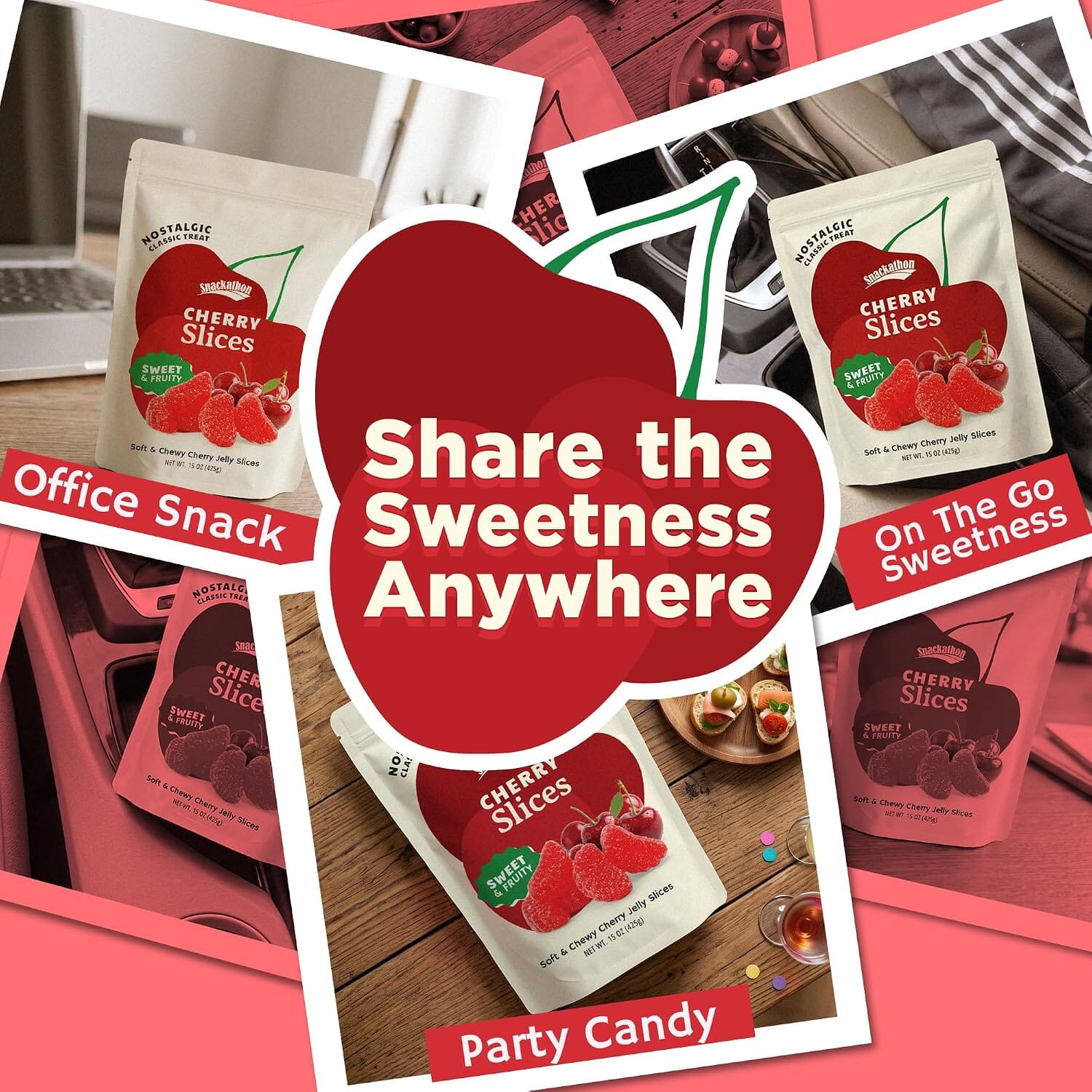 Snackathon Cherry Slices Candy, Soft & Chewy Slices Snackathon 